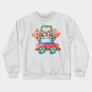 Funny 3 family Pigs in a car cartoon Crewneck Sweatshirt